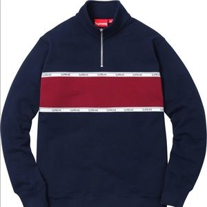 Supreme Logo Tape Stripe Half Zip Sweat Navy/Red